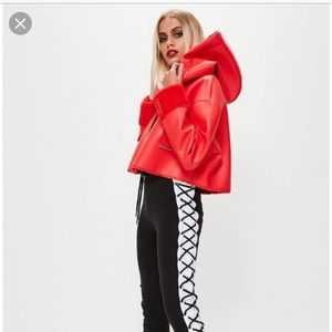 Red Crop Faux Shearling Jacket